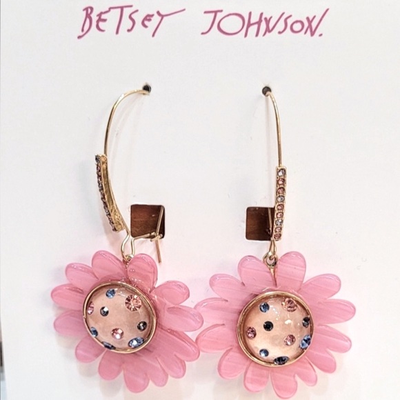 Betsey Johnson NWT Gold Tone Pink Acrylic
Crystals Daisy Drop Earrings (J091) - Picture 3 of 7